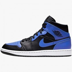 Cheap Air Jordans 1 Mid Hyper Royal Tumbled Leather Black/Hyper Royal-White 554724-077