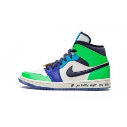 Cheap Air Jordans 1 Mid "Fearless" WHITE/BLACK/HALF BLUE/HABANERO Mens CQ7629 100