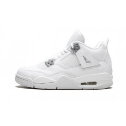 Cheap Air Jordans 4 "Pure Money" WHITE/METALLIC SILVER Youth 408452 100